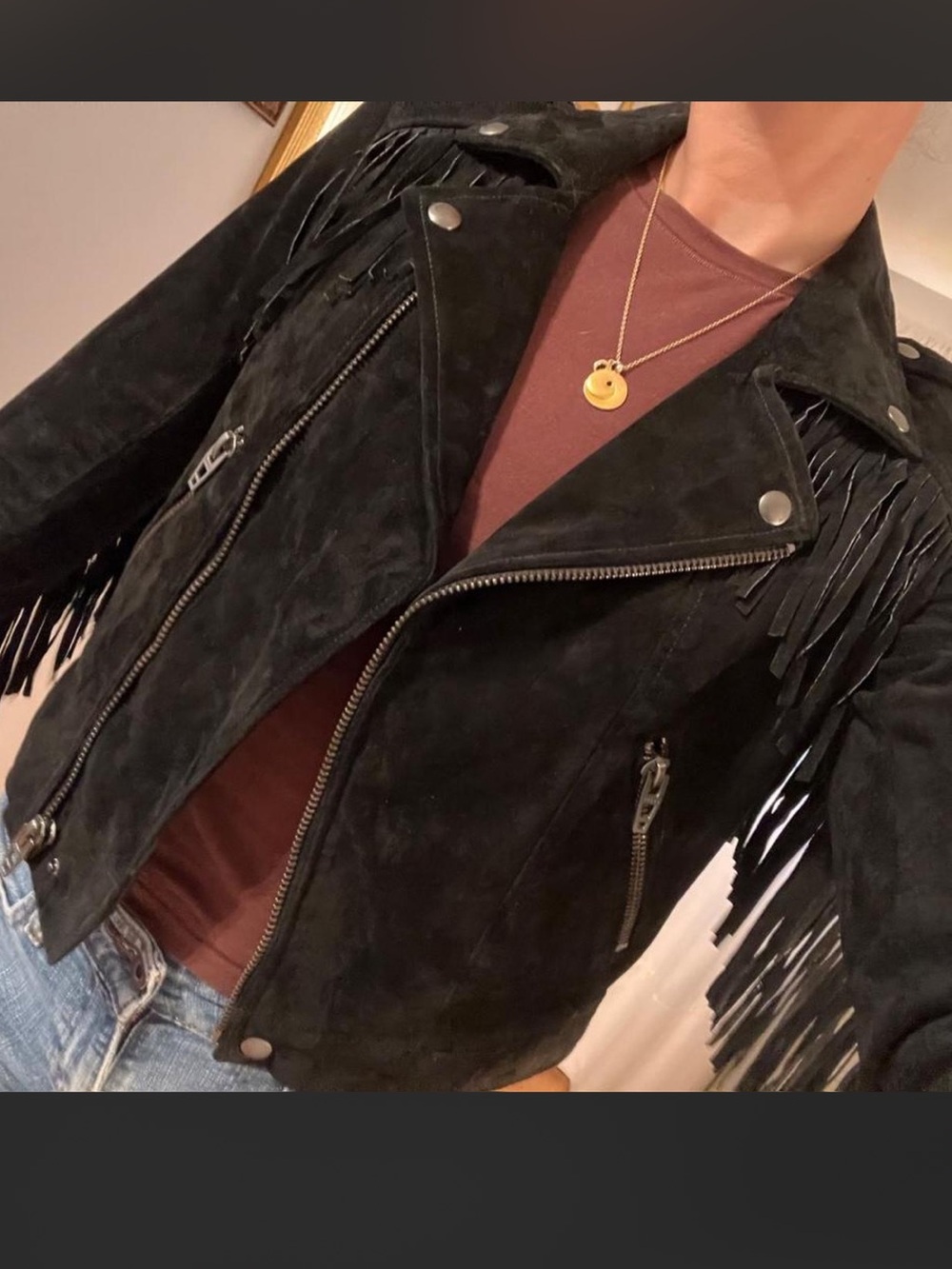 Blank NYC Western Fringe Suede Leather Jacket